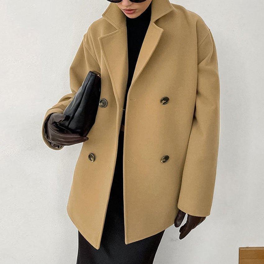 Womens Chic Double-Breasted Wool Blazer for Elegant Style - Rebooters