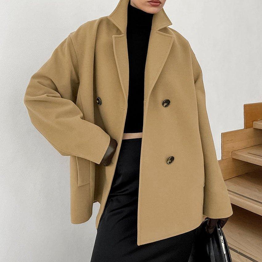 Womens Chic Double-Breasted Wool Blazer for Elegant Style - Rebooters