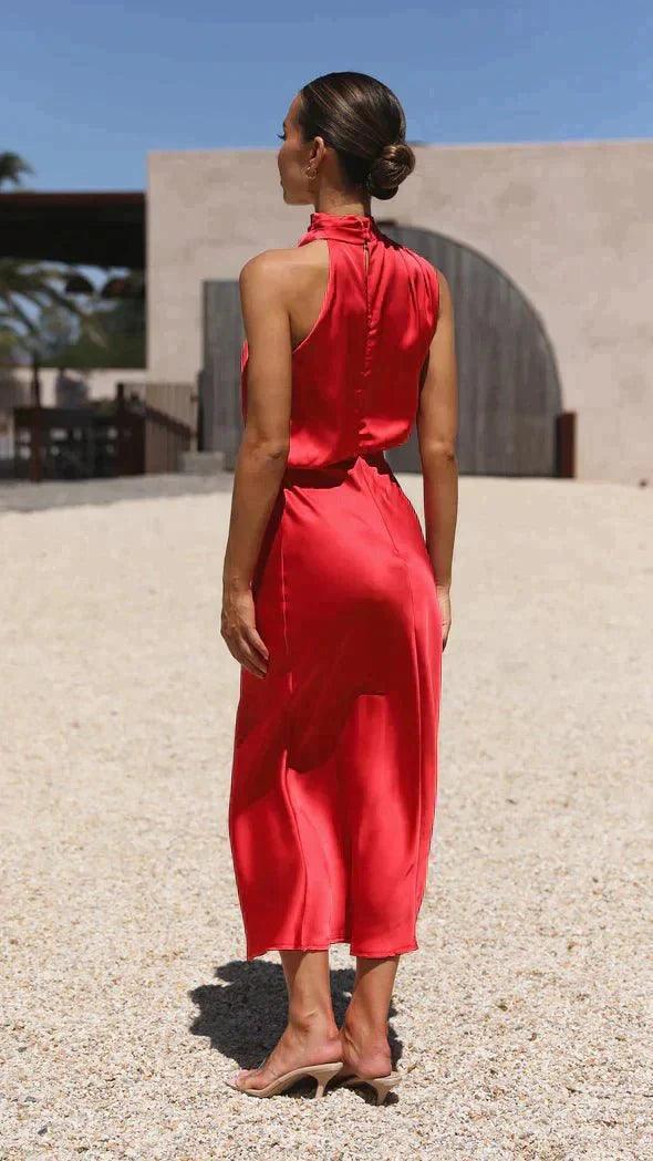 Womens Elegant Halter Neck Midi Dress for Formal Events - Rebooters -Women's Dresses