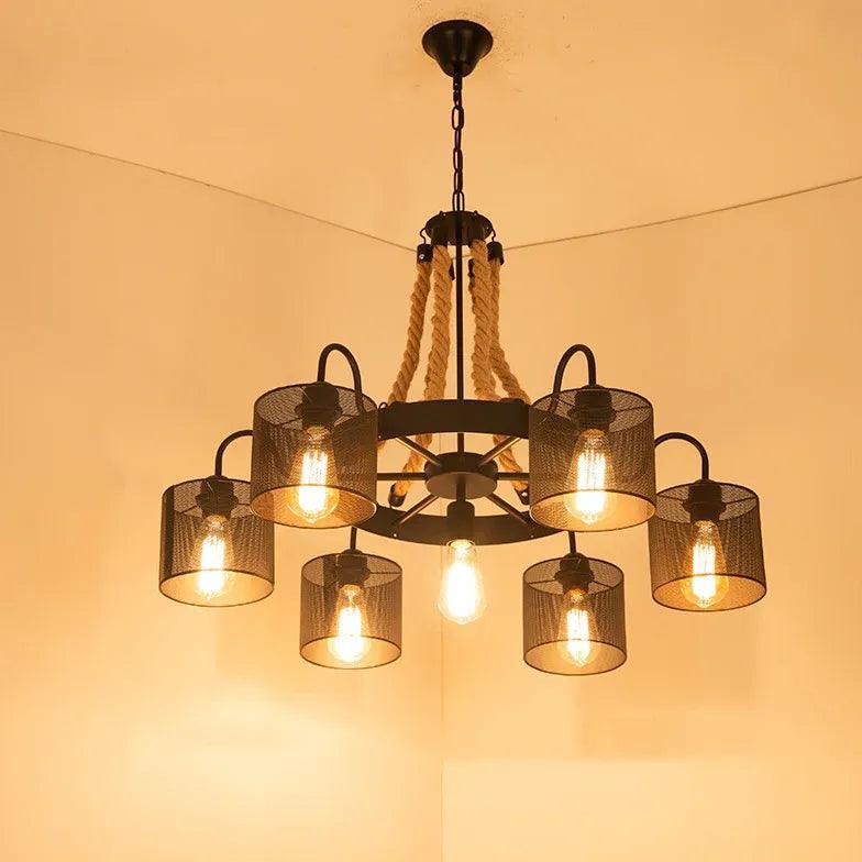 Disc-Shaped Black Rope Industrial Pendant Light Fixture | Rebooters - Rebooters