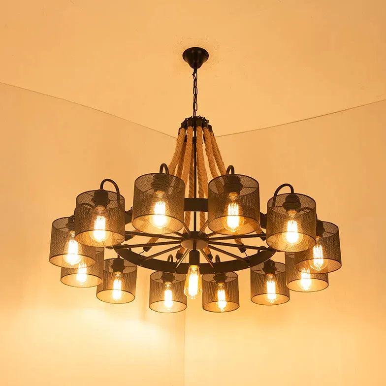 Disc-Shaped Black Rope Industrial Pendant Light Fixture | Rebooters - Rebooters