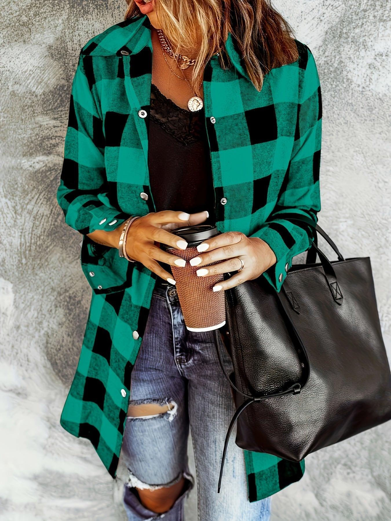 Plaid Button-Up Shirt Long Sleeves for Women - Cozy Style Rebooters Womens Shirts