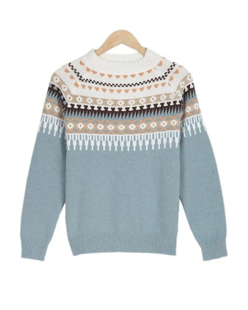 Womens Charming Fair Isle Knit Sweater for Cozy Comfort - Rebooters
