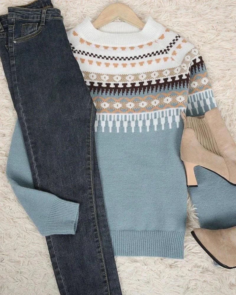 Womens Charming Fair Isle Knit Sweater for Cozy Comfort - Rebooters