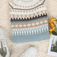 Womens Charming Fair Isle Knit Sweater for Cozy Comfort - Rebooters