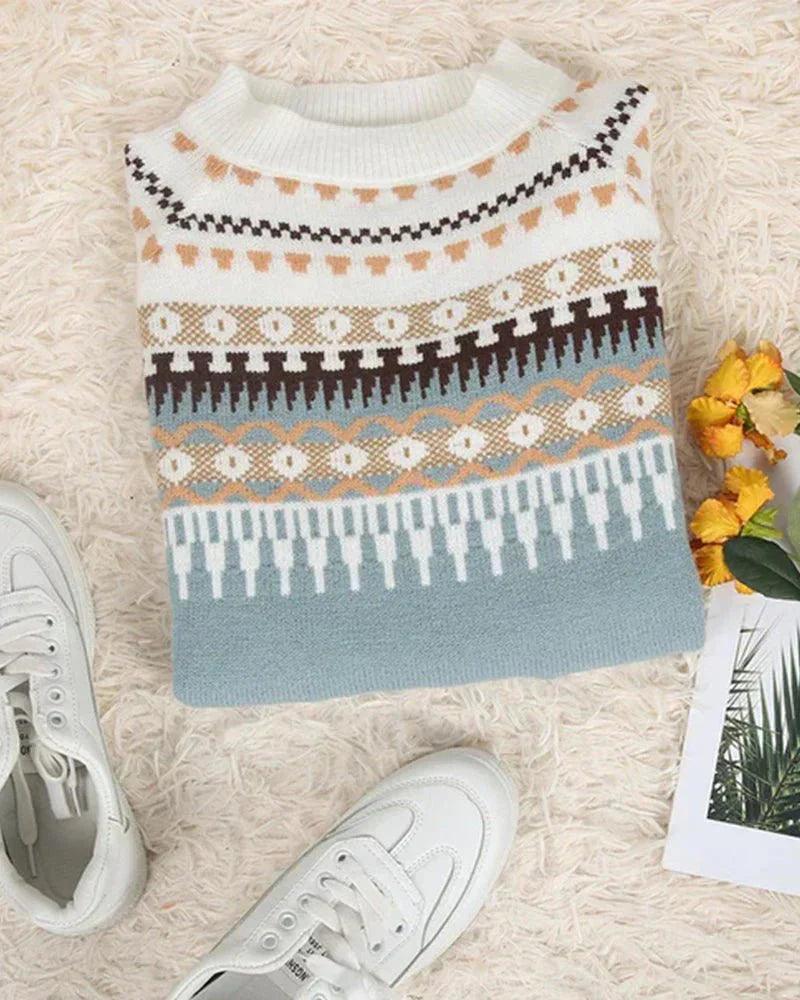 Womens Charming Fair Isle Knit Sweater for Cozy Comfort - Rebooters