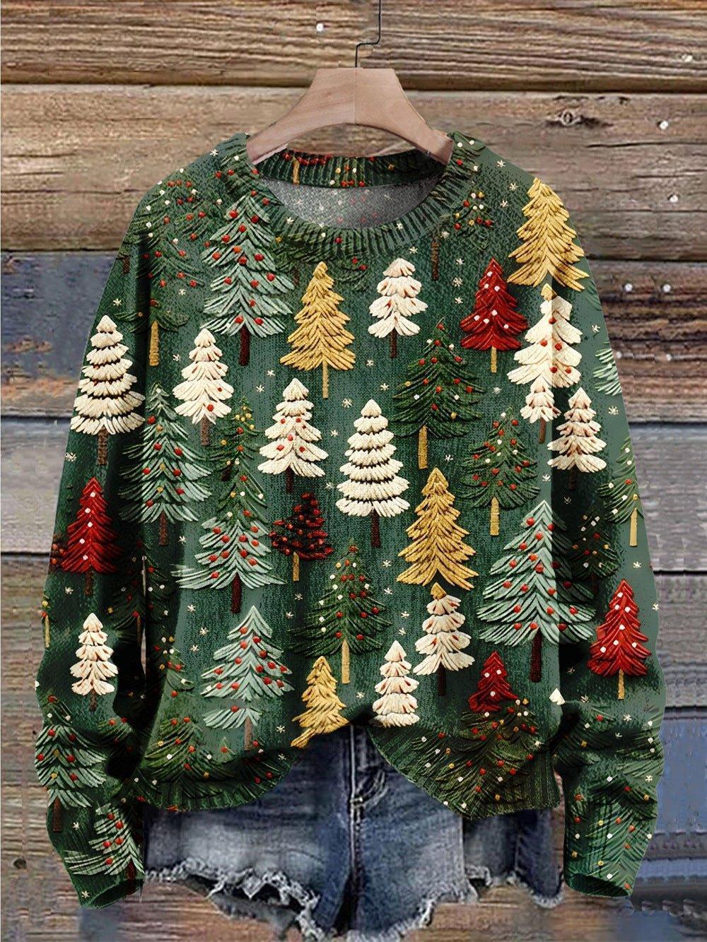 Womens Cheerful Holiday Tree Graphic Sweater for Winter Style - Rebooters