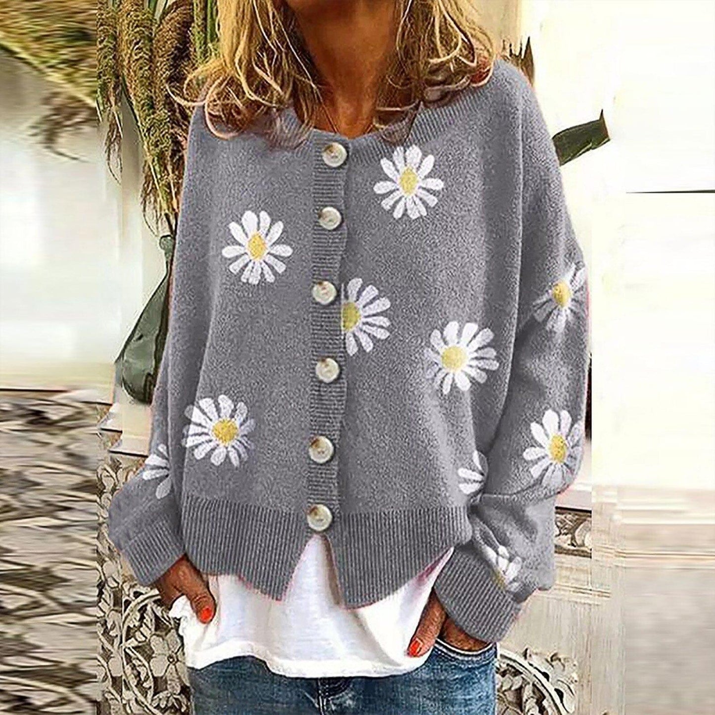 Womens Charming Floral Print Button-Up Cardigan for Every Occasion - Rebooters