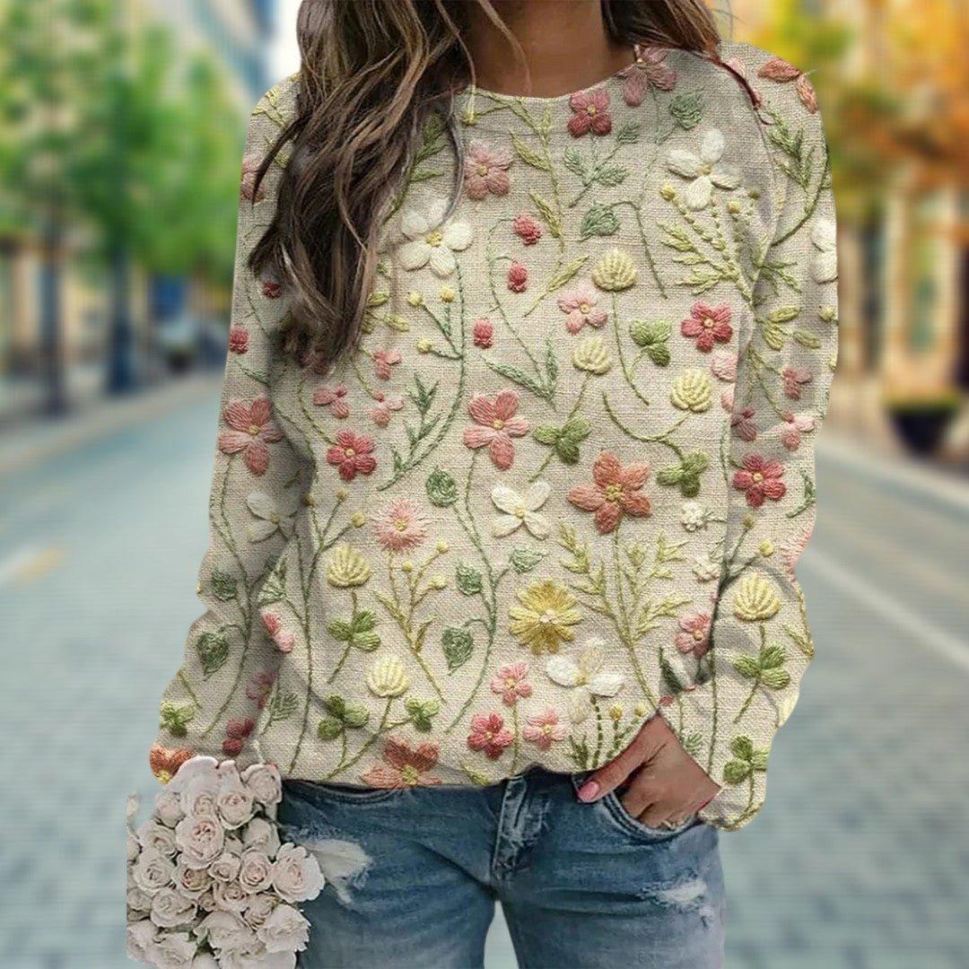 Womens Chic Floral Embroidery Knit Sweater for Casual Style - Rebooters