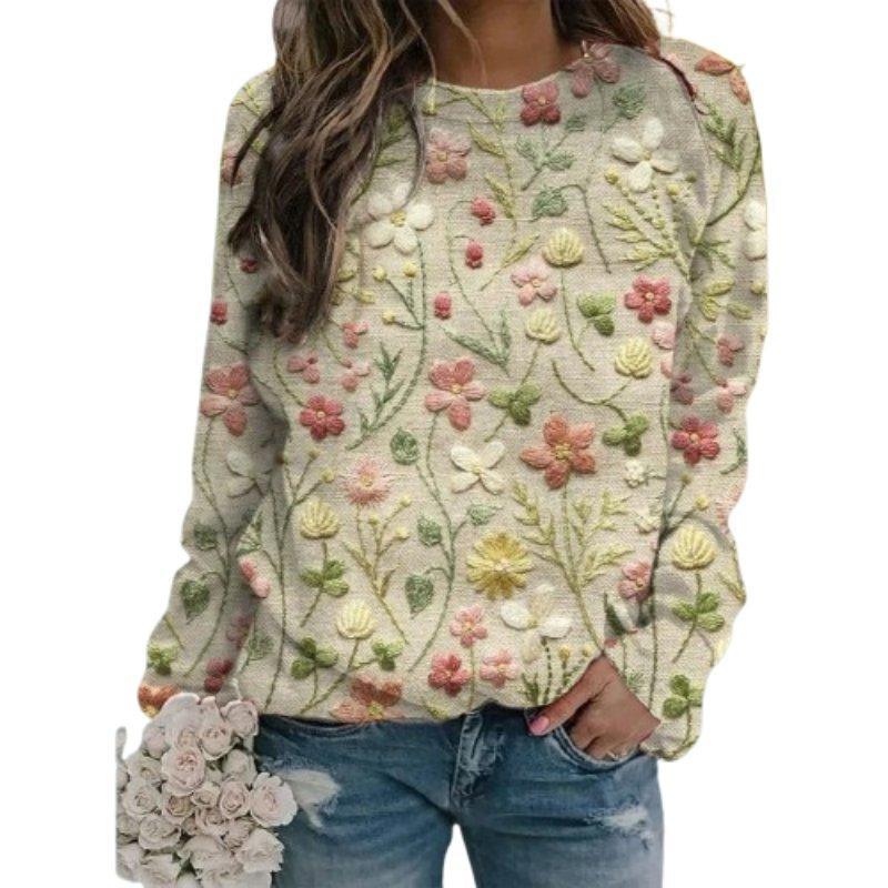 Womens Chic Floral Embroidery Knit Sweater for Casual Style - Rebooters