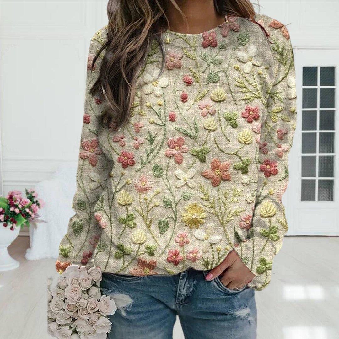 Womens Chic Floral Embroidery Knit Sweater for Casual Style - Rebooters