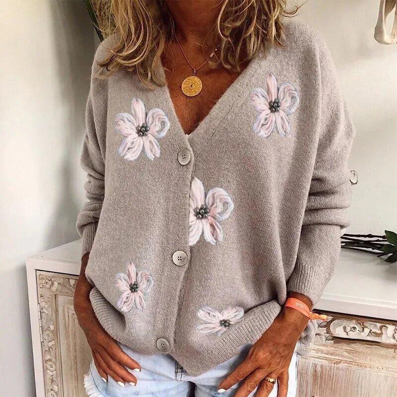 Womens Charming Floral Knit Cardigan for Effortless Style - Rebooters