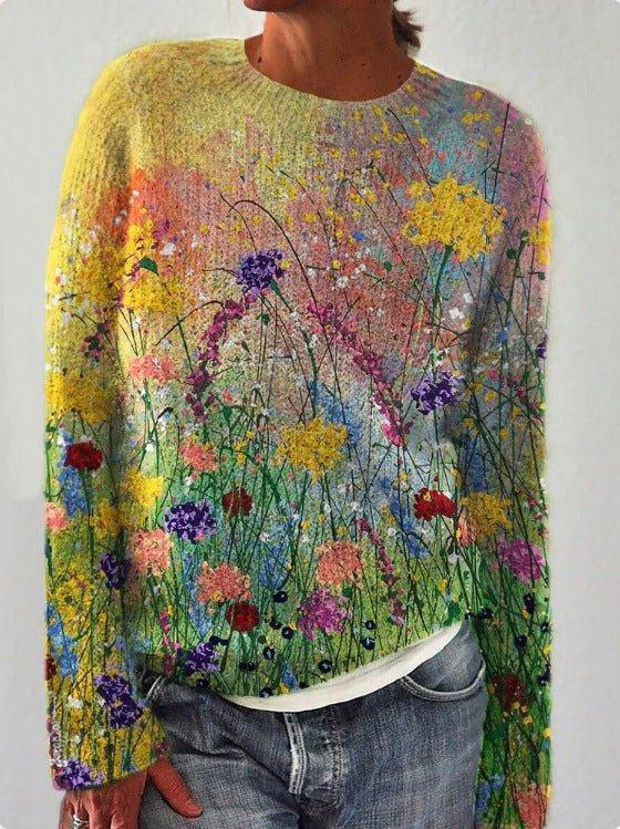 Womens Charming Floral Knit Sweater for Effortless Style - Rebooters