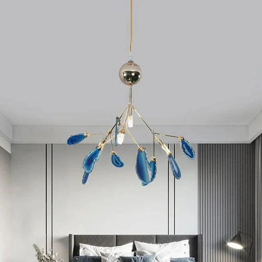 Blue Bedroom with Agate Decor Modern Chandelier Light | Rebooters - Rebooters