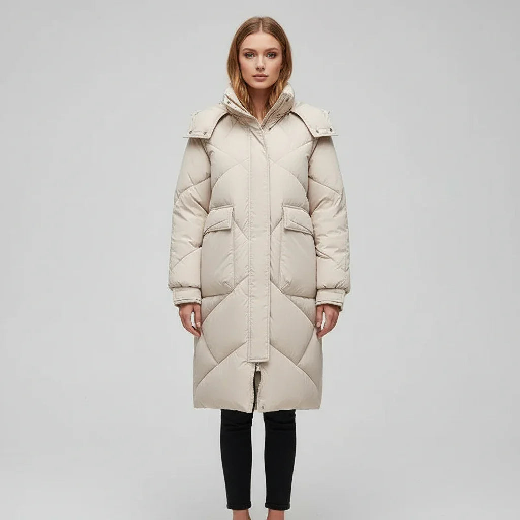 Womens Luxurious Long Quilted Puffer Jacket for Warmth - Rebooters