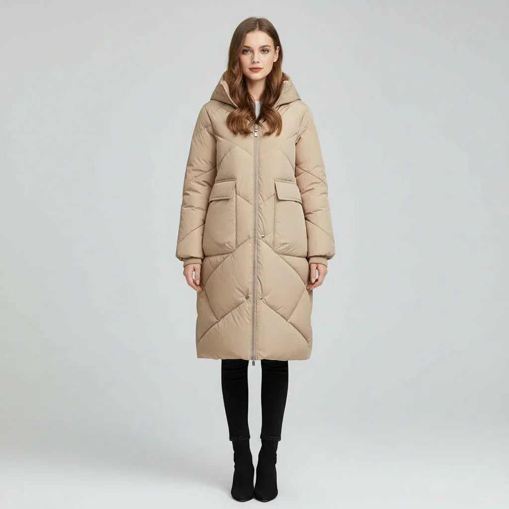 Womens Luxurious Long Quilted Puffer Jacket for Warmth - Rebooters