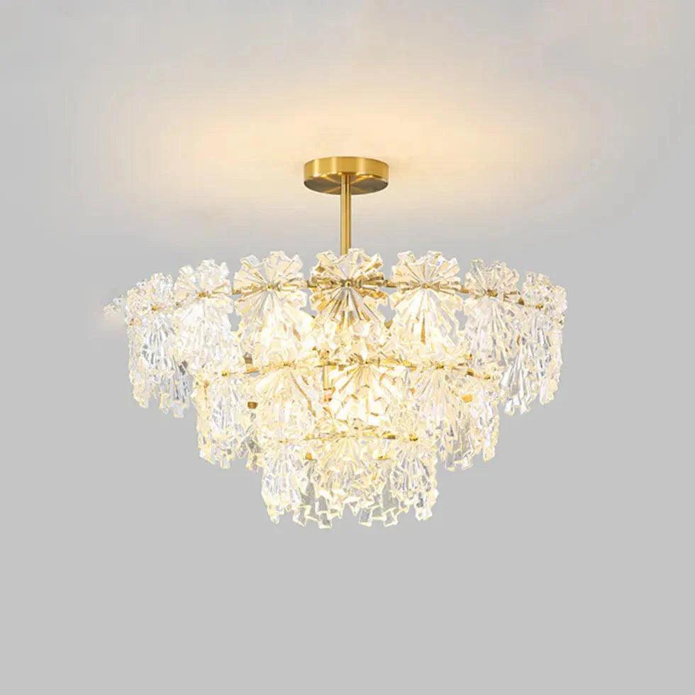 Snowflakes Multilayer Glass Gold Chandelier for Home Decor | Rebooters - Rebooters