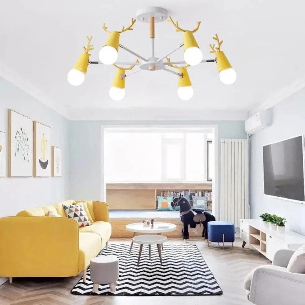 Multi-Armed Deer Head Wooden Chandelier for Stylish Decor | Rebooters - Rebooters