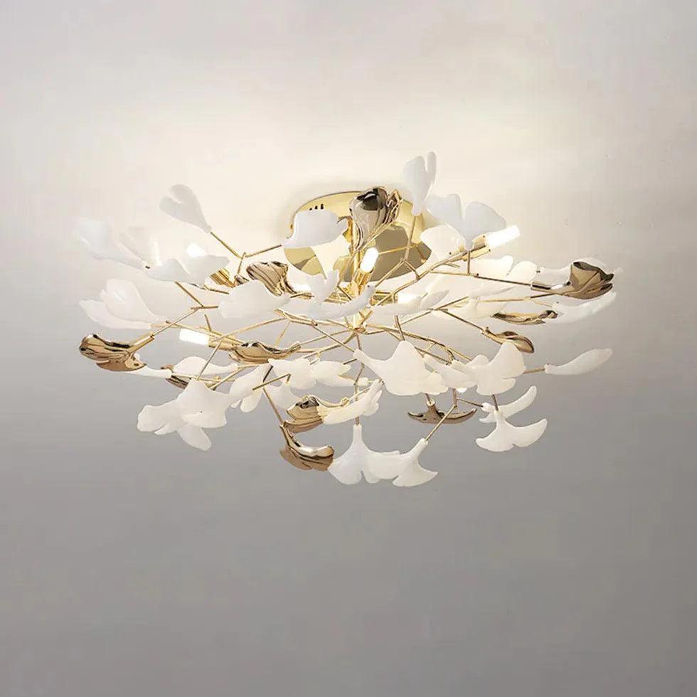 Ginkgo Leaf Gold Modern Flush Ceiling Lights for Living Room - Rebooters