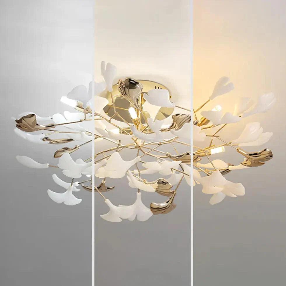 Ginkgo Leaf Gold Modern Flush Ceiling Lights for Living Room - Rebooters