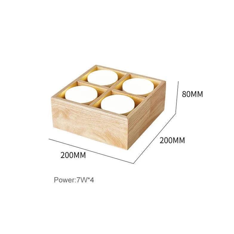 Square Double Lights Wooden Flush Ceiling Lights for Home - Rebooters