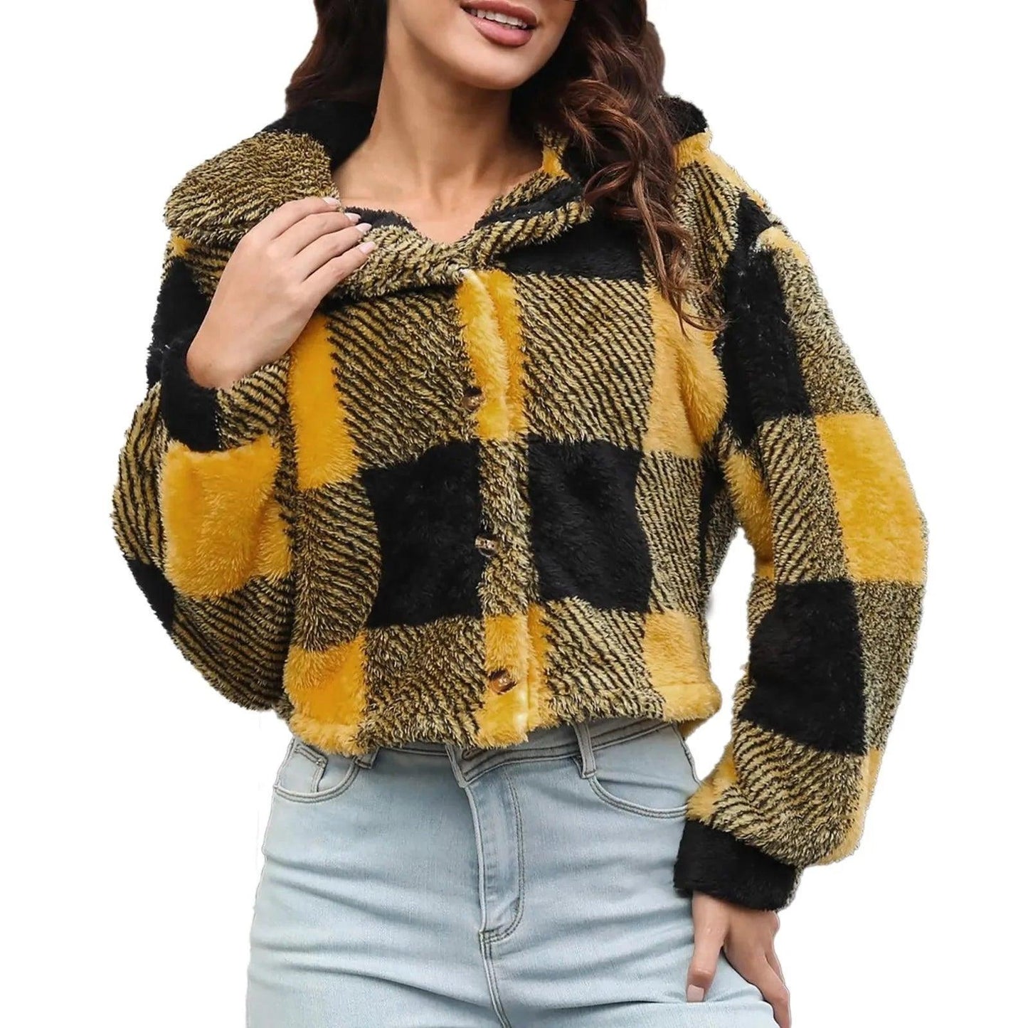 Womens Chic Plaid Faux Fur Jacket for Cozy Style Upgrade - Rebooters