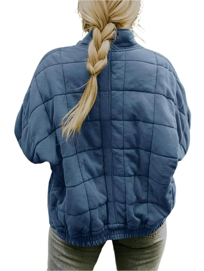Womens Cozy Lightweight Winter Zip-Up Jacket in Quilted Fleece - Rebooters