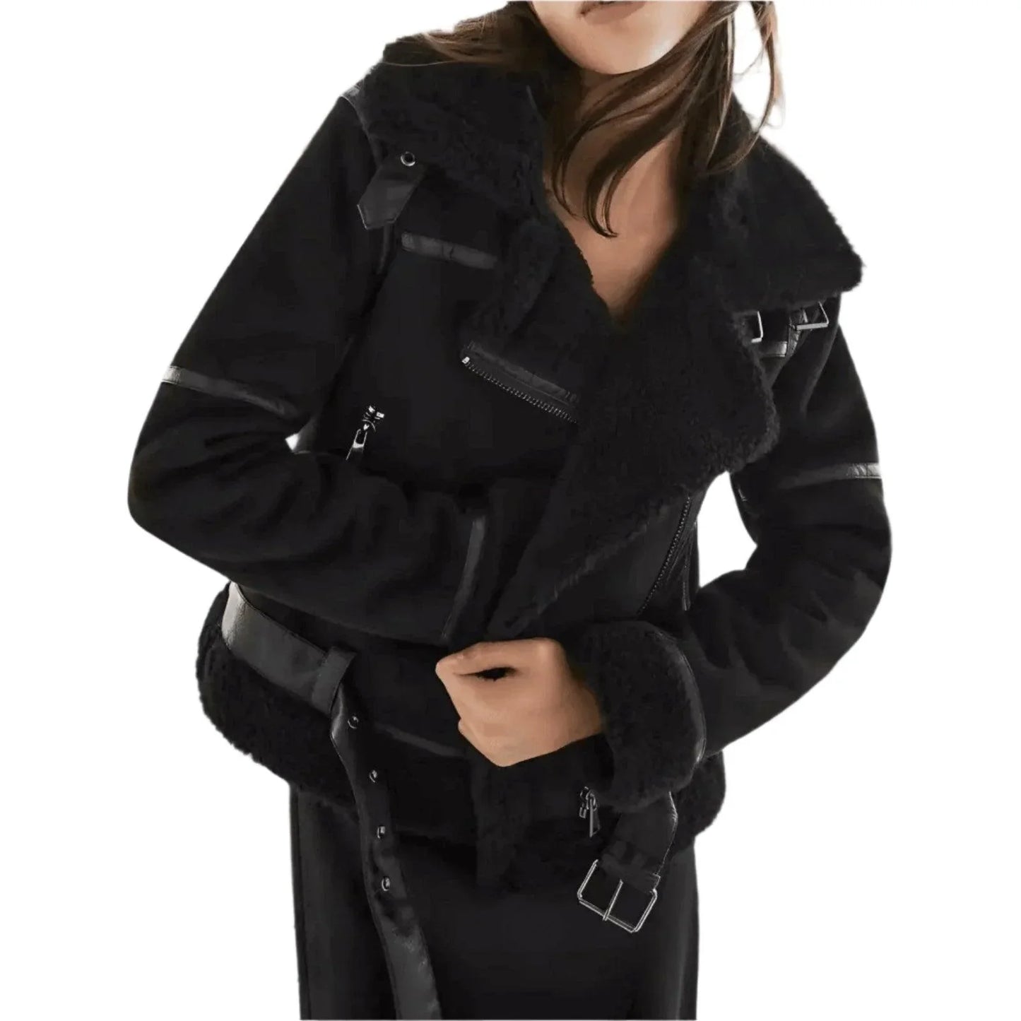 Womens Luxurious Shearling Suede Jacket for Effortless Style - Rebooters