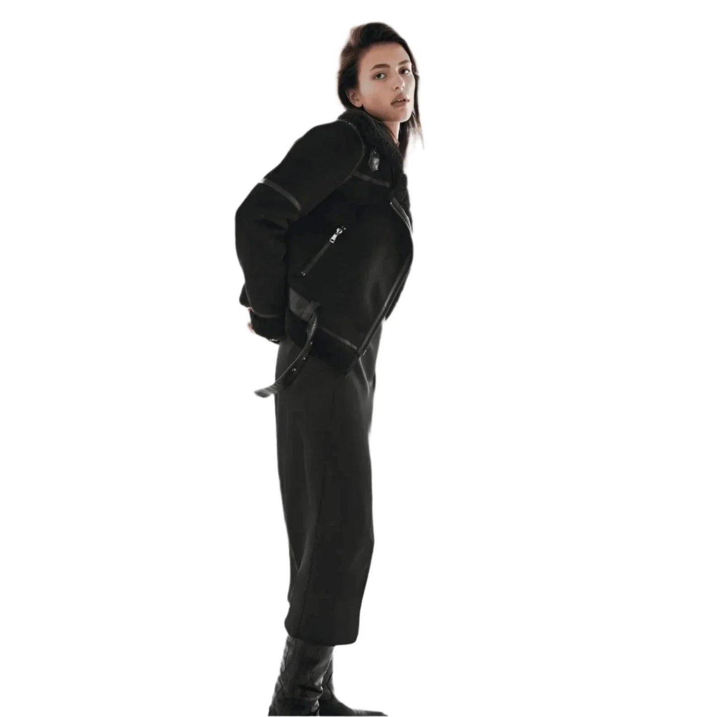 Womens Luxurious Shearling Suede Jacket for Effortless Style - Rebooters