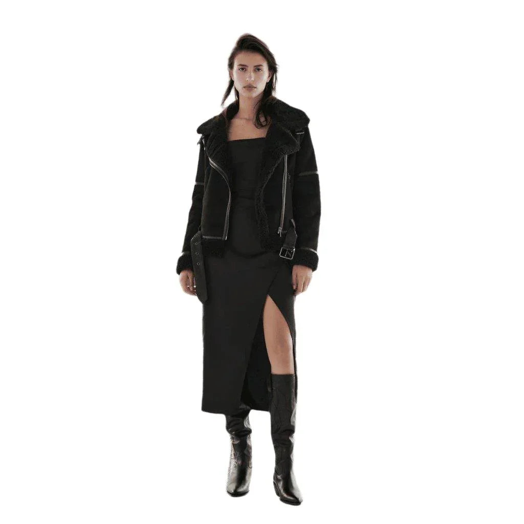 Womens Luxurious Shearling Suede Jacket for Effortless Style - Rebooters