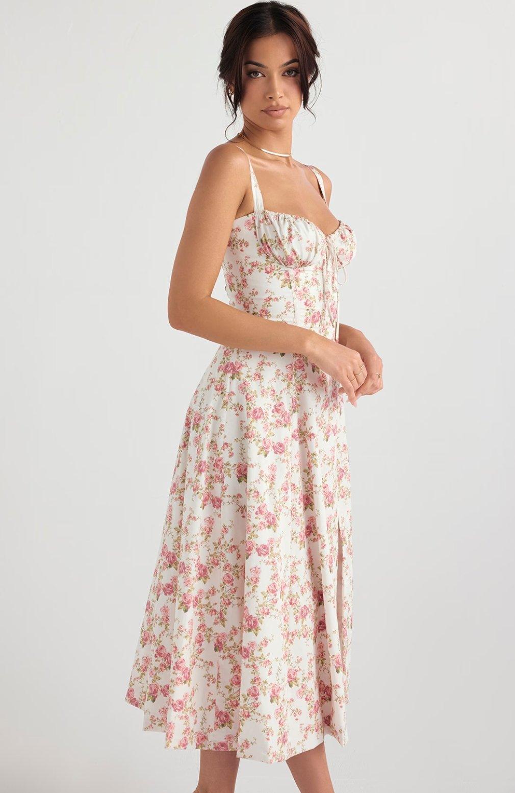 Isabella - Women's Rose Print Dress for Spring and Summer Events - Rebooters -Women's Dresses