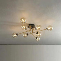 Golden Industrial Glass Spherical LED Semi Flush Ceiling Lights | Rebooters - Rebooters