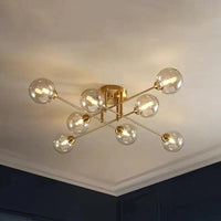 Golden Industrial Glass Spherical LED Semi Flush Ceiling Lights | Rebooters - Rebooters