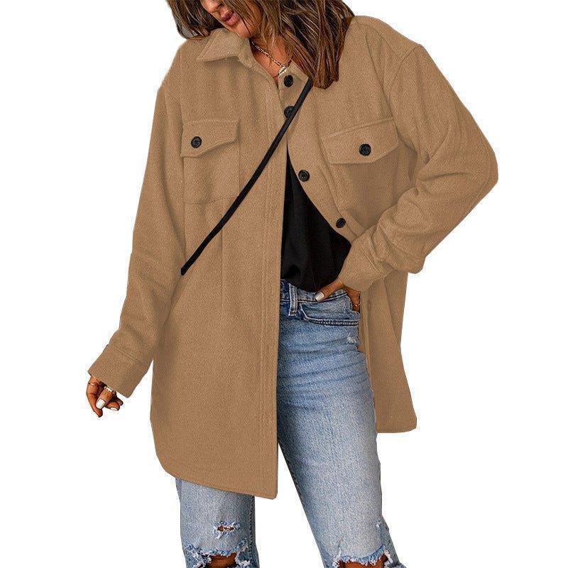 Chic Women's Cozy Woolen Coat for Effortless Style Fashion - Womens Jackets Rebooters