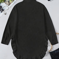 Oversized Ruffle Hem Shirt Dress For Women - Chic Style Rebooters Womens Shirts