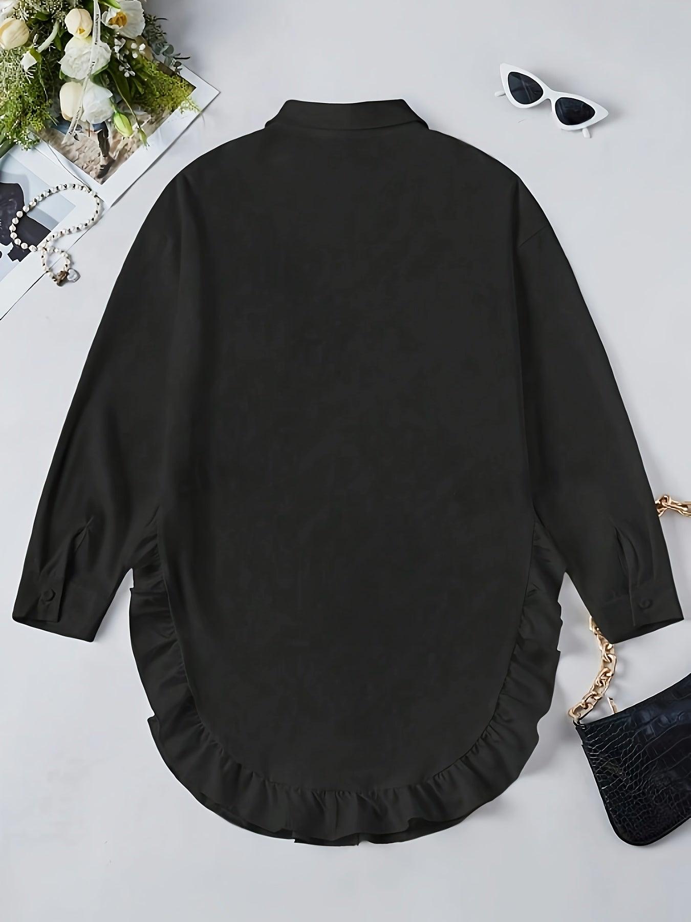 Oversized Ruffle Hem Shirt Dress For Women - Chic Style Rebooters Womens Shirts