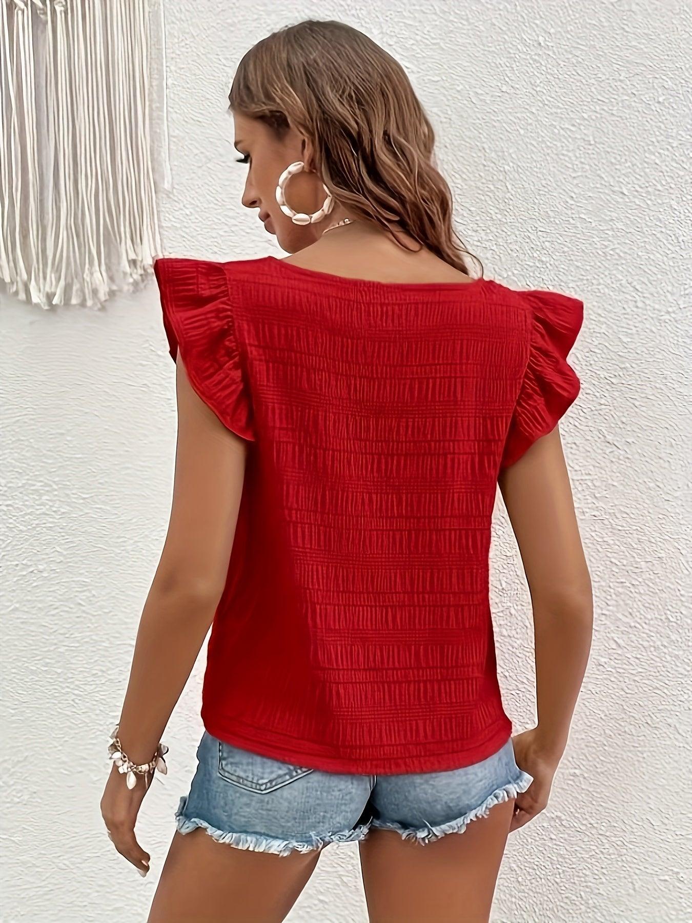 Smocked Square-Neck Top With Flutter Sleeves For Women Rebooters Womens Shirts
