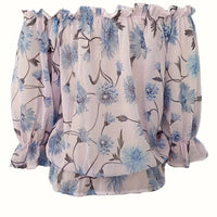 Off-Shoulder Floral Blouse for Women with Balloon Sleeves Rebooters Womens Shirts