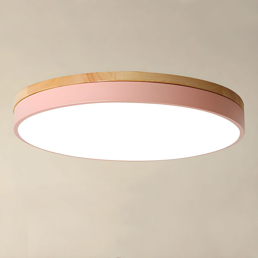 Wood Nordic LED Round Flush Ceiling Light for Elegant Spaces - Rebooters