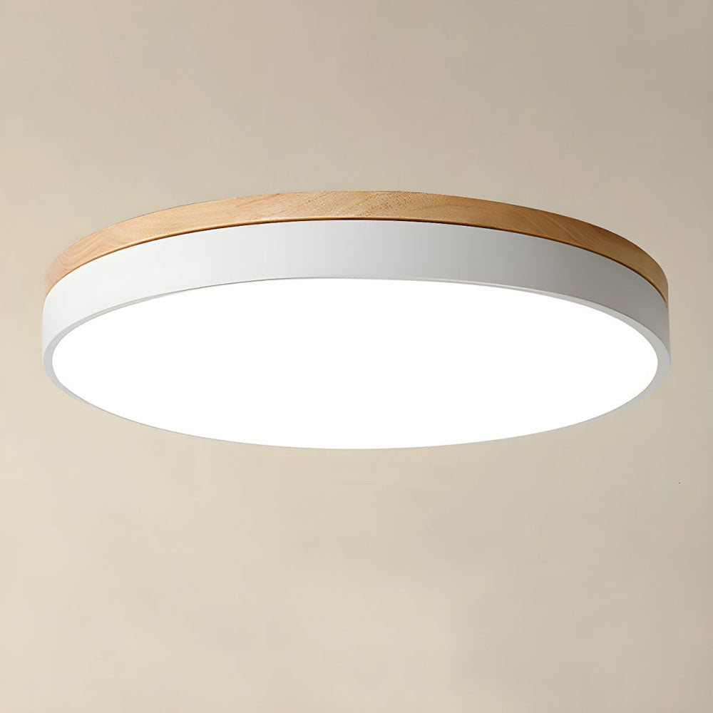 Wood Nordic LED Round Flush Ceiling Light for Elegant Spaces - Rebooters