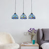 Victorian Dome Pendant Light Stained Glass 3 Heads Linear Round Hanging Light White Blue Dining Room - Rebooters