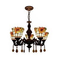 Bell Chandelier Tiffany Stained Glass 5 Lights Sunflower Light - Rebooters
