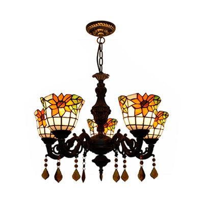 Bell Chandelier Tiffany Stained Glass 5 Lights Sunflower Light - Rebooters