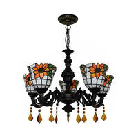 Bell Chandelier Tiffany Stained Glass 5 Lights Sunflower Light - Rebooters