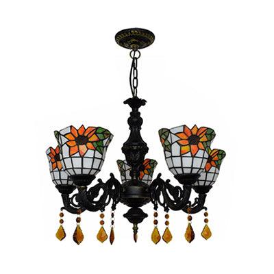 Bell Chandelier Tiffany Stained Glass 5 Lights Sunflower Light - Rebooters