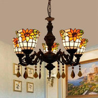 Bell Chandelier Tiffany Stained Glass 5 Lights Sunflower Light - Rebooters
