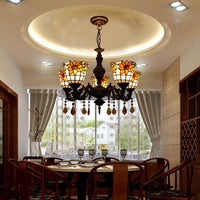 Bell Chandelier Tiffany Stained Glass 5 Lights Sunflower Light - Rebooters