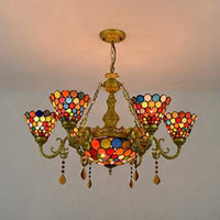 7 Lights Cone Hanging Tiffany Stained Glass Chandelier - Rebooters