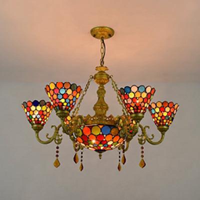 7 Lights Cone Hanging Tiffany Stained Glass Chandelier - Rebooters