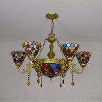 7 Lights Cone Hanging Tiffany Stained Glass Chandelier - Rebooters